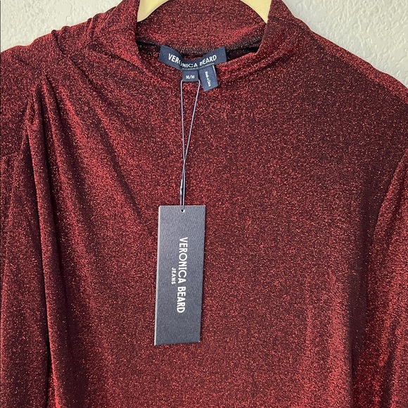 Veronica Beard Mylie Top Ruched Mock Neck Long Sleeve Top Size M In Crimson Red - Picture 7 of 15